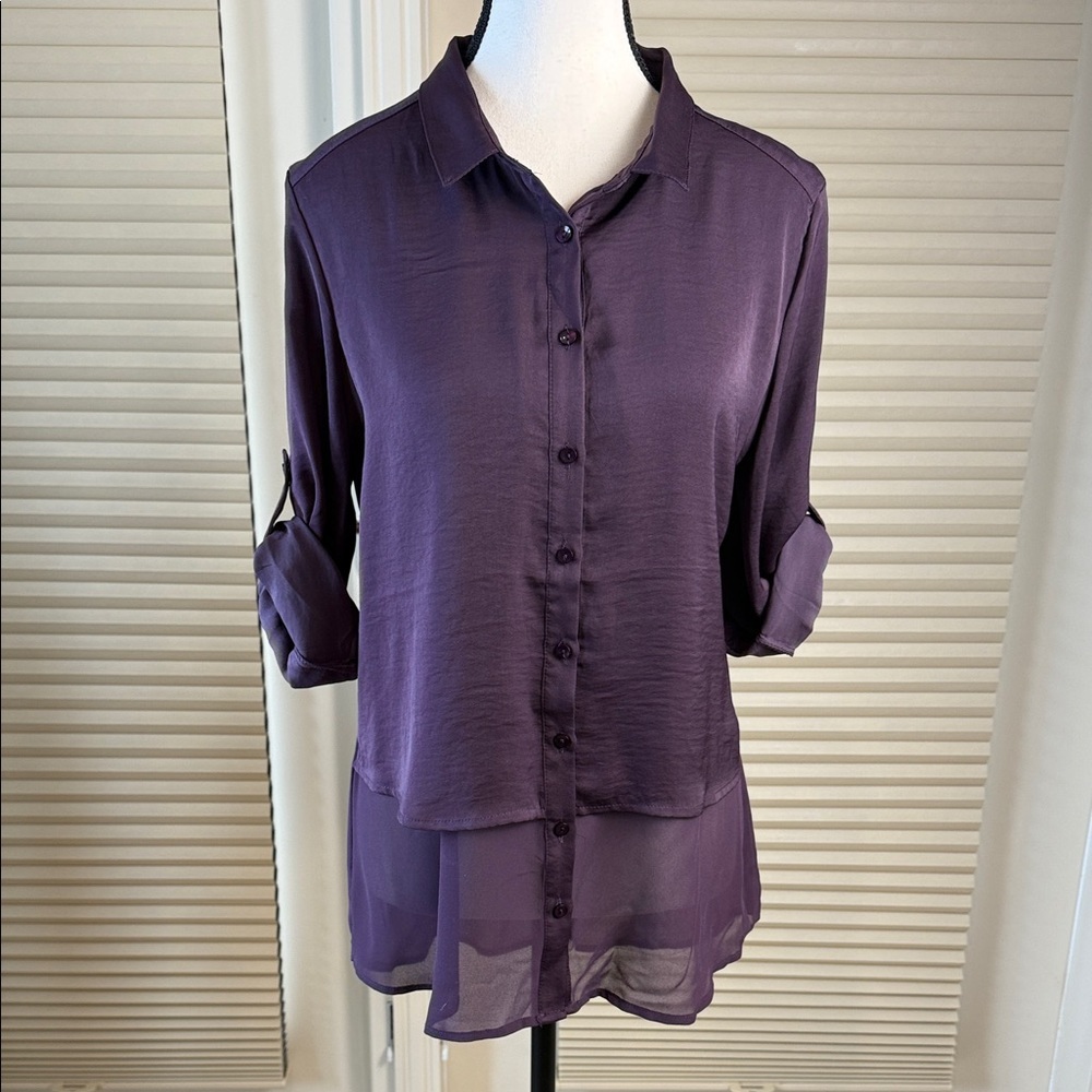 Reitmans Blouse Purple Plum Polyester Tiered Office Evening Wear Women, Size M